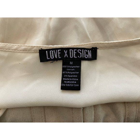 Love X Design Womens Crop Blouse Top Lantern Sleeves V-Neck Tan Beige NEW Medium - Picture 7 of 9